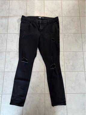 Old Navy Pop Icon Skinny Mid-Rise Black Distressed Jeans, Sz